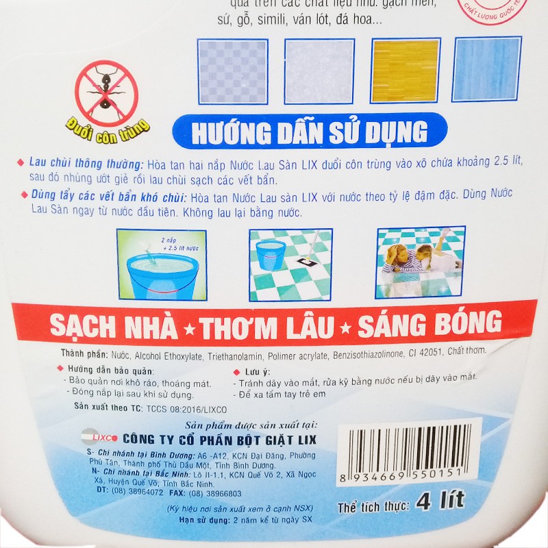 Nước lau sàn đuổi côn trùng Lix can 4 lít