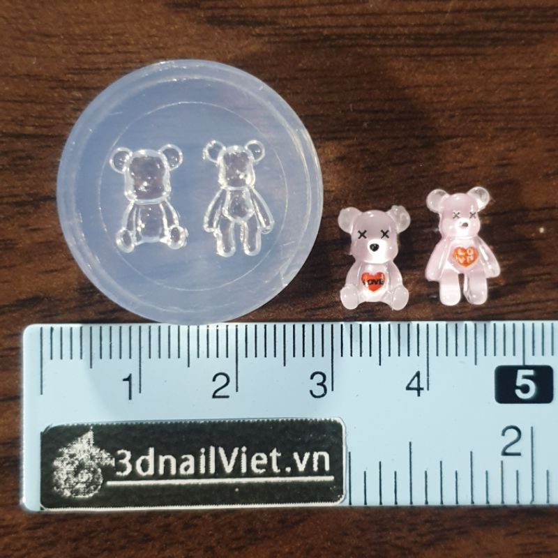 DIY - Khuôn charm bearbrick size mini cho nail 3d, làm phụ kiện trang sức, hoa tai thời trang