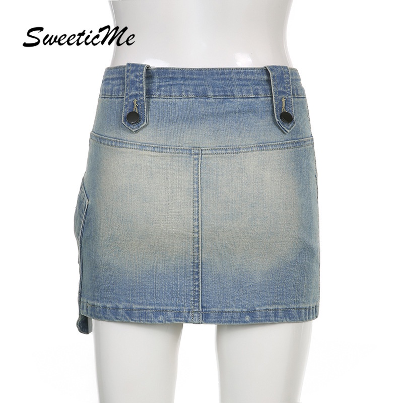 Sweeticme Váy Denim Khâu Không Đều 2022 Dành Cho Nữ