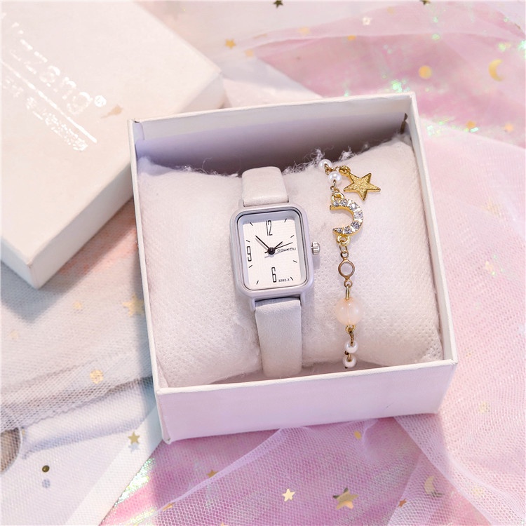 Đồng hồ nữ đeo tay mặt vuông chính hãng dây da đẹp giá rẻ LaCy Watch DHJI0014