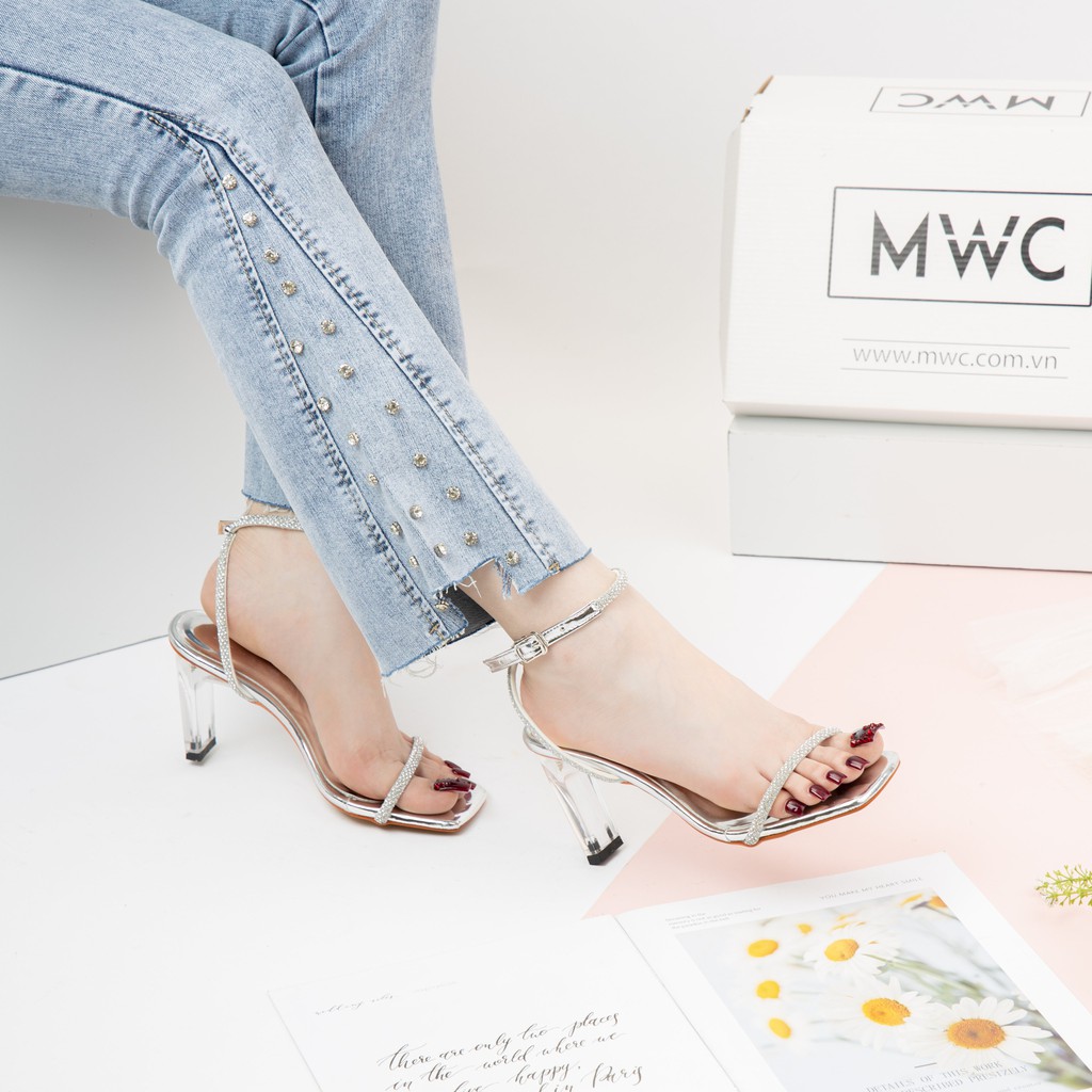 [Mã SKAMFS185M giảm 10% đơn 100K] Giày Cao Gót MWC Đế Dẹt 7CM Quai Mảnh Đính Đá Siêu Xinh NUCG-4104
