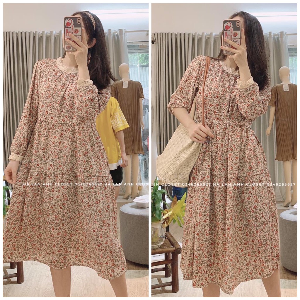 Váy bầu công sở thu đông Vm mom đầm bầu thời trang chất lụa phối ren tiểu thư sang chảnh 40-70kg (kèm feedback,video)