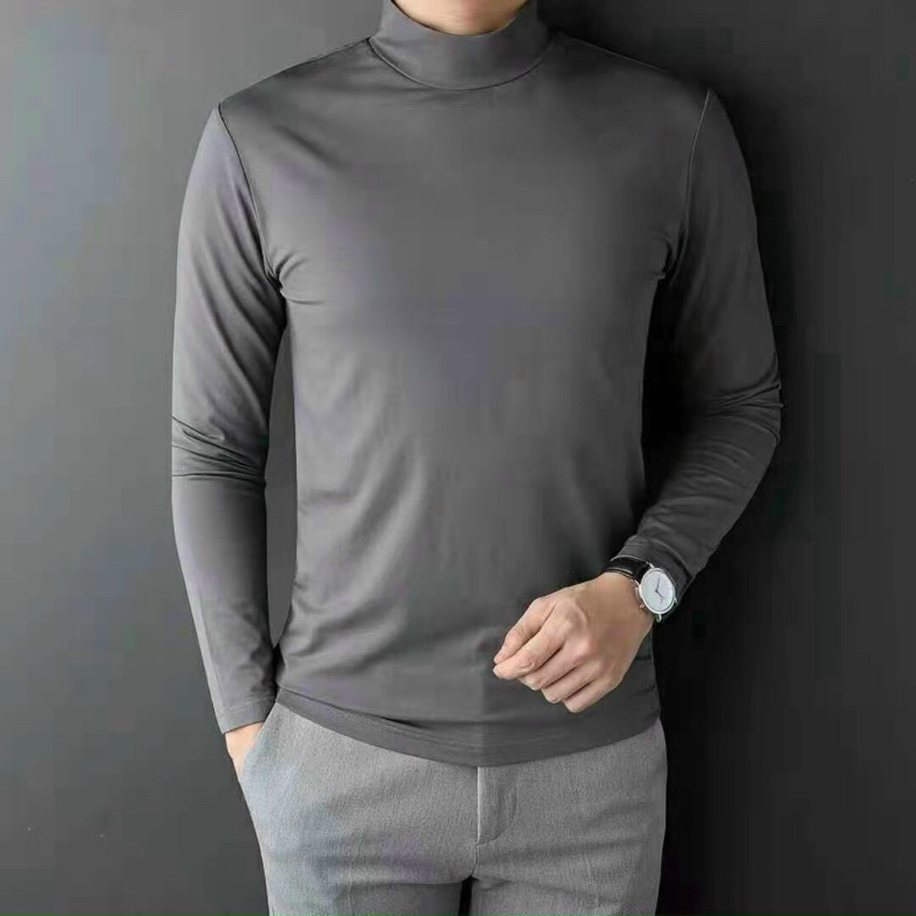 Áo Giữ Nhiệt Nam CUNA Áo Thun Nam Tay Dài Có Cổ Cao Lót Nỉ Cotton Thu Đông Giữ Ấm Thể Thao Cao Cấp Màu Trắng Đen Ghi