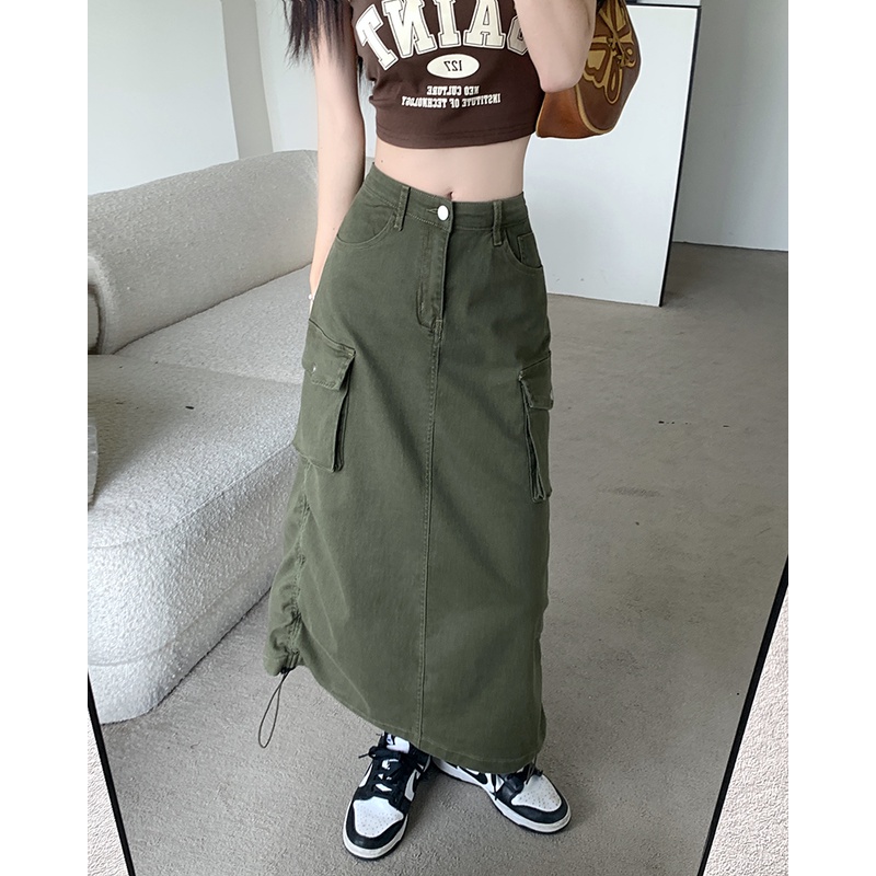 Chân Váy Chữ a Lưng Cao Phối Dây Rút Thời Trang vintage Hàn Quốc