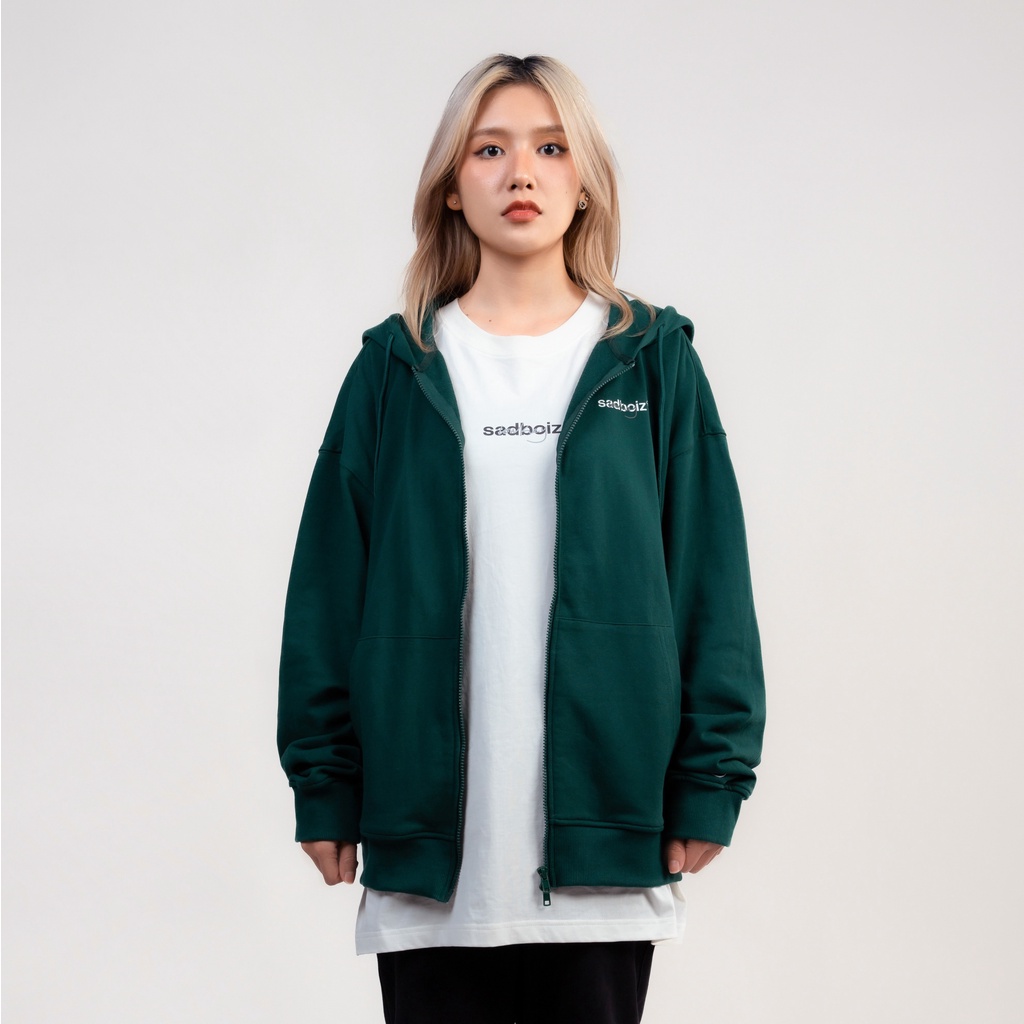 Áo hoodie zipper SADBOIZ Lowkey Mallard green