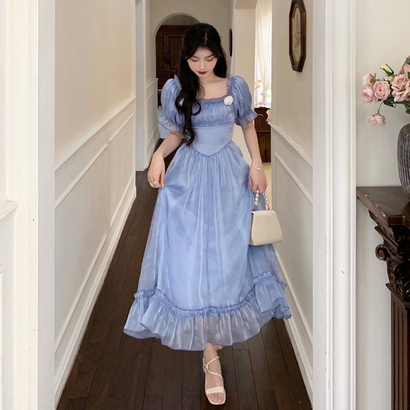 Women's French dress specially designed back bow waist tight court style first love skirt retro gentle