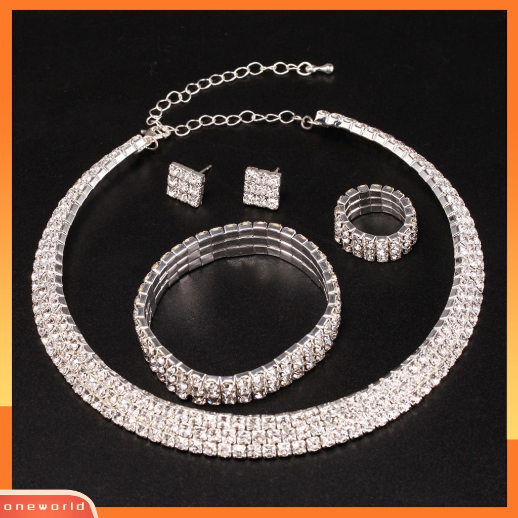 1 Bộ Trang Sức Vòng Cổ / Nhẫn / Bông Tai Đính Đá Lấp Lánh Thời Trang Cho Đám Cưới
