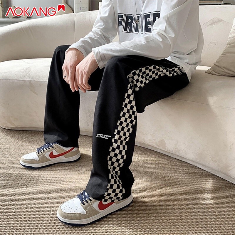 Quần dài AOKANG ống đứng họa tiết ca rô thời trang cho nam