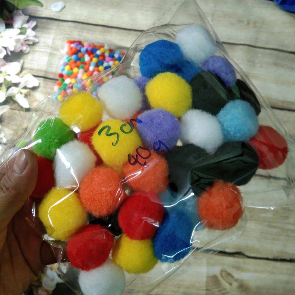 Túi pompom các size 1cm 1,5cm 2cm 2,5cm 3cm cho bé làm thủ công