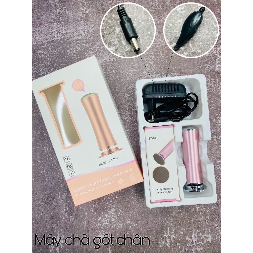 Máy chà gót chân TL-DS01  kèm hộp miếng nhám chà gót - Chạy điện, vỏ nhôm siêu bền - Sushi Nail Mi