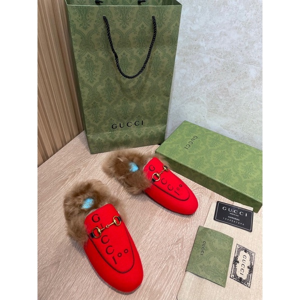 Giày sục lót lông mẫu mới hoạ tiết thương hiệu Gucci GG/GC 2021 cao cấp