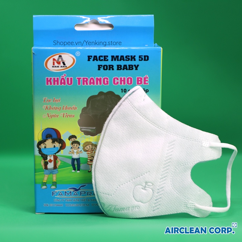 Khẩu trang trẻ em 5D Mask FAMAPRO Nam Anh, 5D kid  4 lớp kháng khuẩn, An Toàn Cho Bé