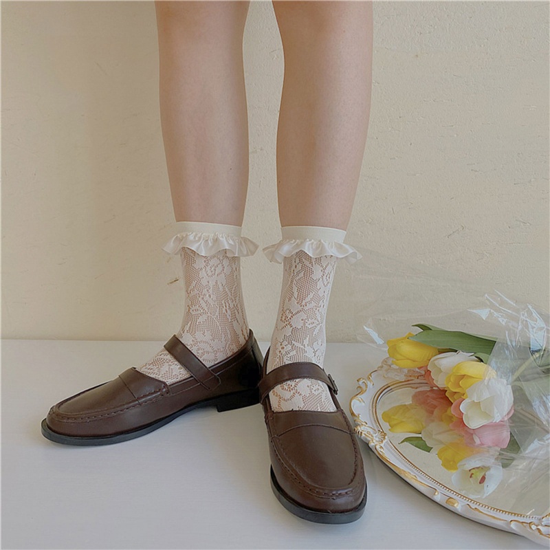 Vớ ren hoa phối lưới phong cách Lolita Nhật Bản đáng yêu cho nữ