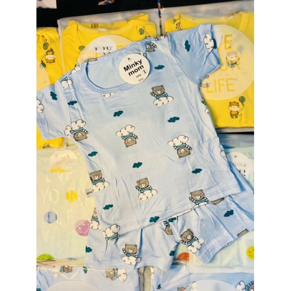 Bộ ngắn thun lạnh mẫu họa tiết minkymom bé trai bé gái