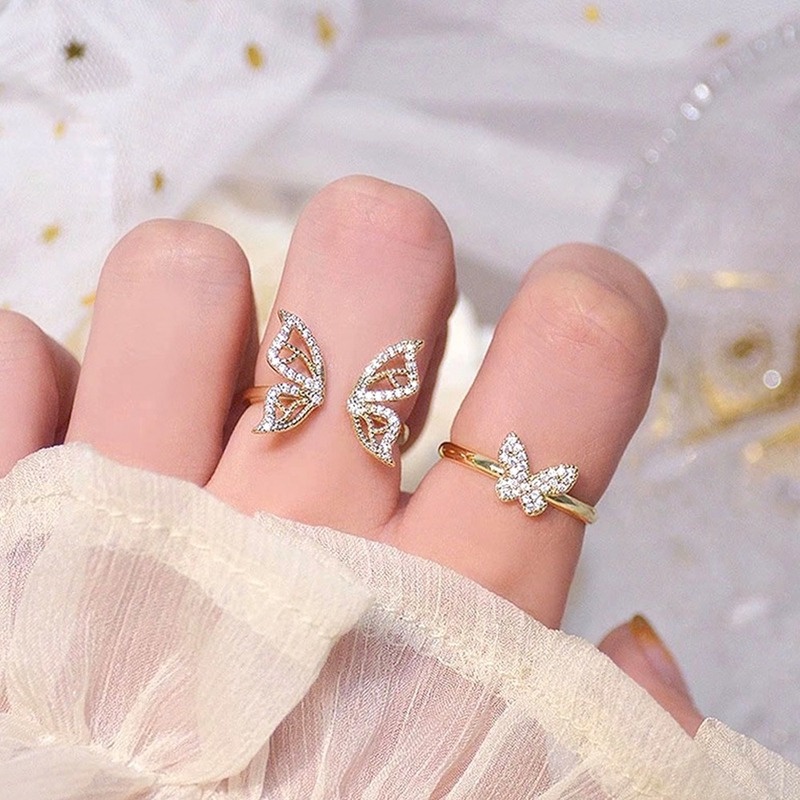 Thời Trang Nhẫn Hình Cánh Bướm Đính Đá Pha Lê Tinh Tế Cho Nữ