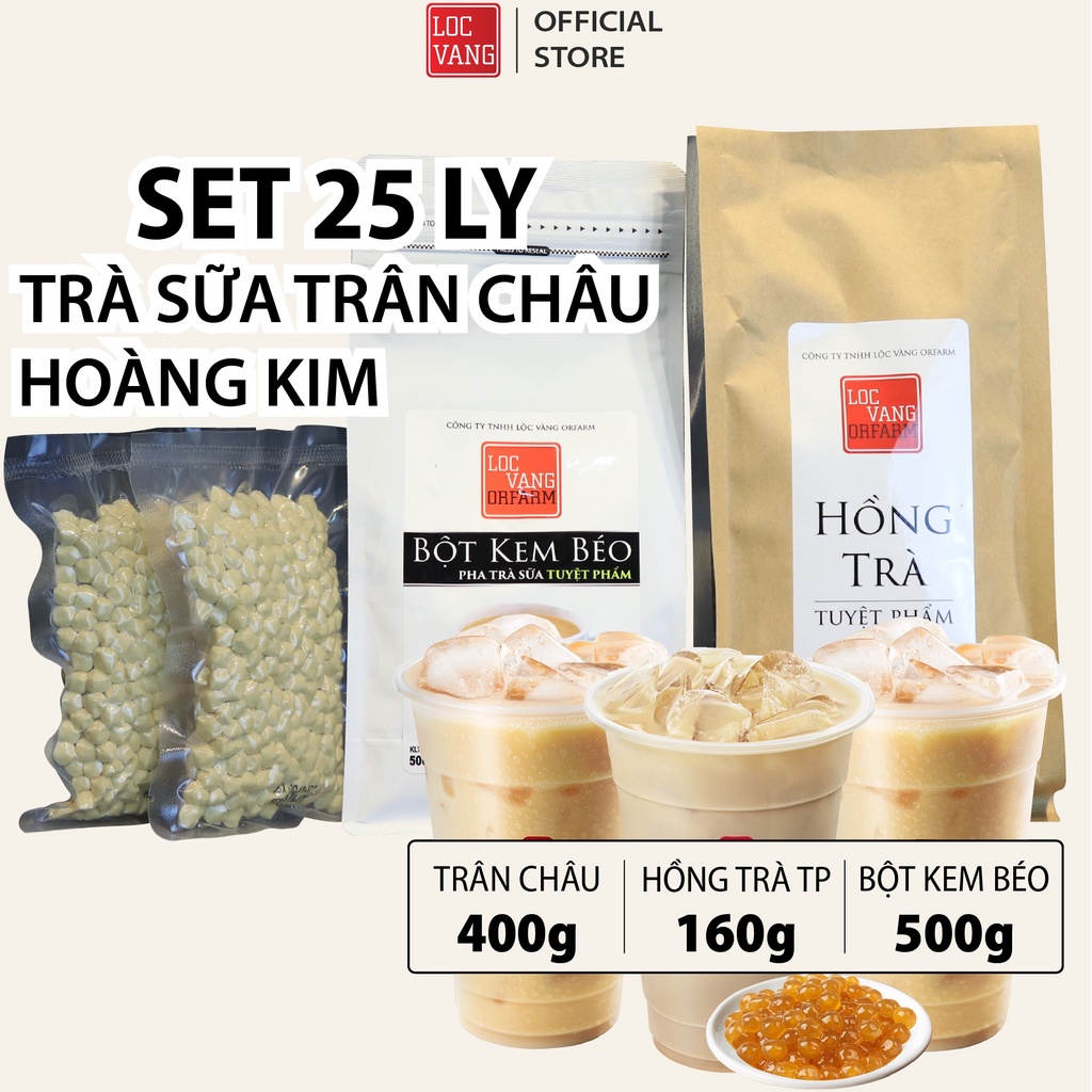 Trà Sữa Trân Châu Hoàng Kim SET 25 LY TUYỆT PHẨM Nguyên Liệu Làm Trà Sữa Tự Pha Bột Béo Hồng Trà Đen
