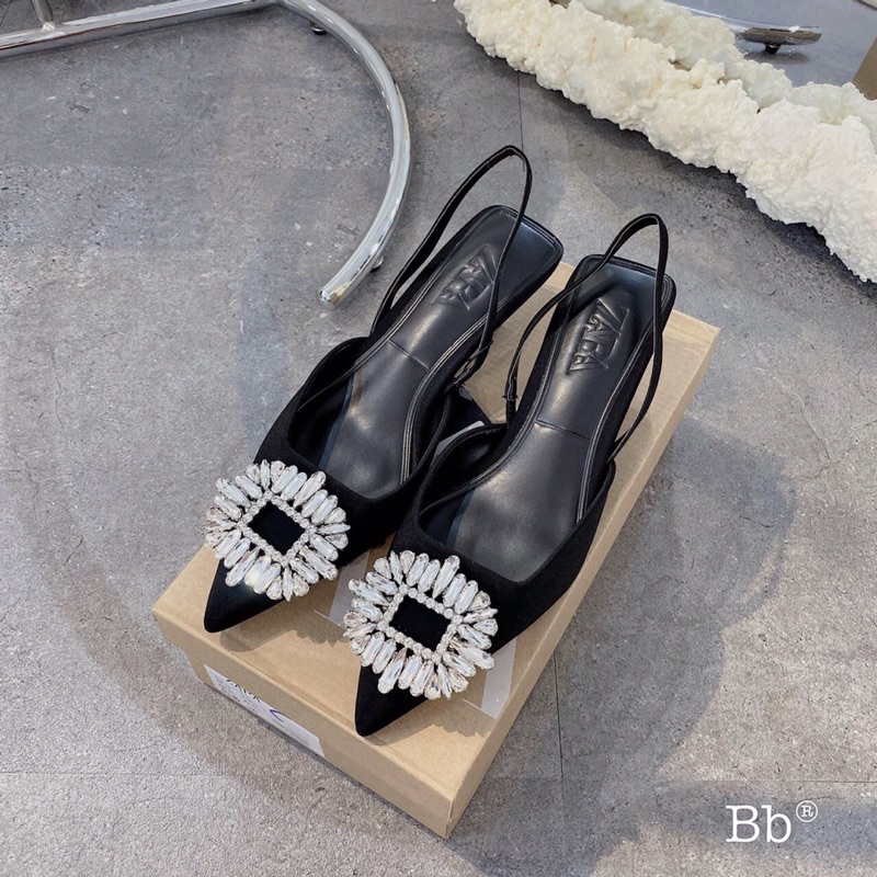 Giày cao gót nữ form slingback đính đá sang trọng, thanh lịch