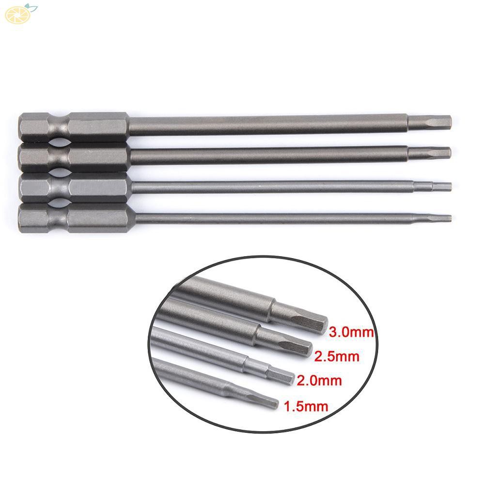 Screwdriver Bits 1/4 Hex Shank 4pcs Magnetic Head Screw Driver 1.5/2.0/2.5/3.0mm Kit Tool S2 alloy steel Silver