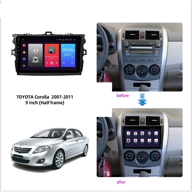 Màn Hình 9 inch Cho Xe ALTIS 2007-2013,  Đầu DVD Android Tiếng Việt Kèm Mặt Dưỡng Giắc Zin Xe TOYOTA ALTIS