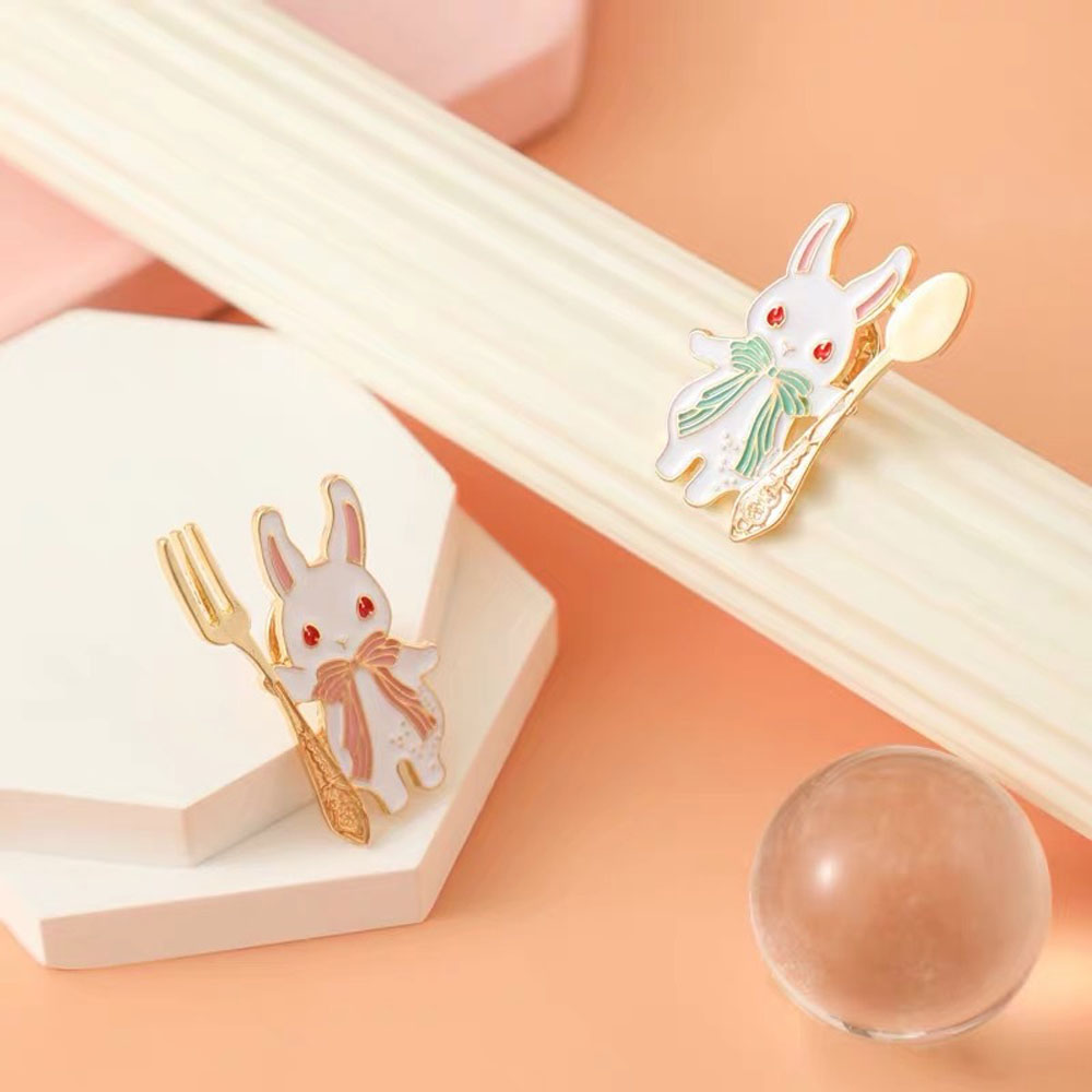 FORBETTER Kawaii Bunny Badge Enamel Fashion Jewelry Rabbit Brooch Pin Fork Spoon Magic Foodie Pastel Bag Decoration Cartoon Collar Accessories/Multicolor