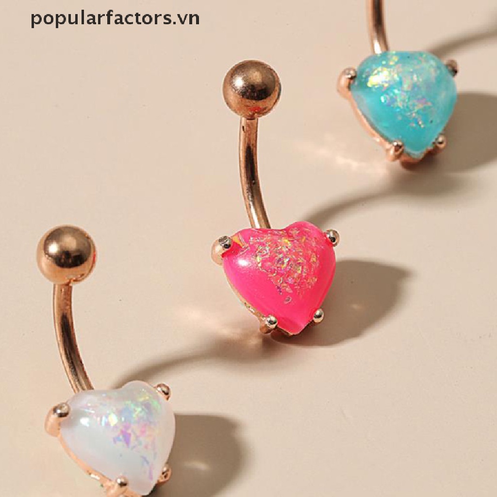 Khuyên Rốn Bằng Thép Không Gỉ Đính Đá Hình Trái Tim