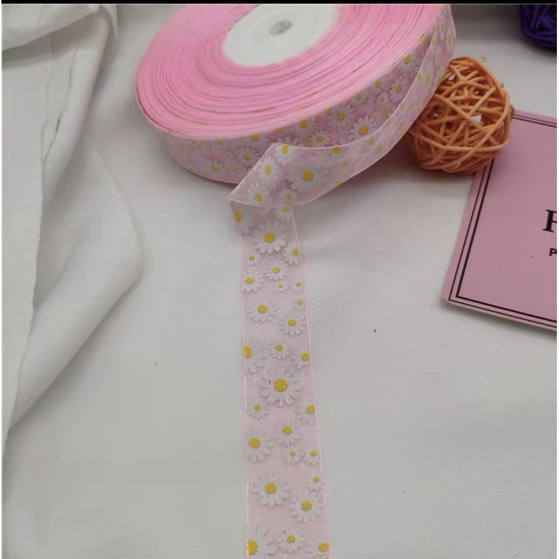 5m ruy băng voan hoa cúc 2,5cm