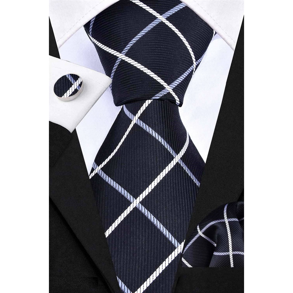 Bộ 3 món Cà vạt 8cm, Khăn cài túi áo vest, Măng-set cài tay, Cravat công sở, Calavat chú rể CBC-8014