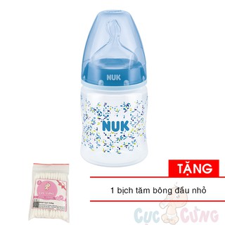 Bình sữa Nuk nhựa cổ rộng 150ml silicone - màu xanh dương - Tặng 1 tăm bông đầu nhỏ cho bé