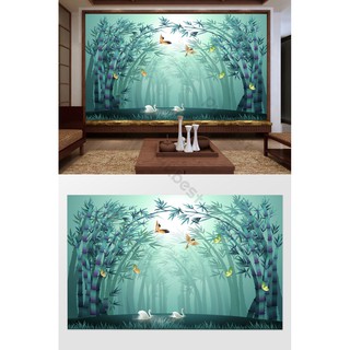Tranh dán tường Tranh 3d dán tường phòng khách phòng ngủ hiện đại Rừng Tre (kích thước lớn)