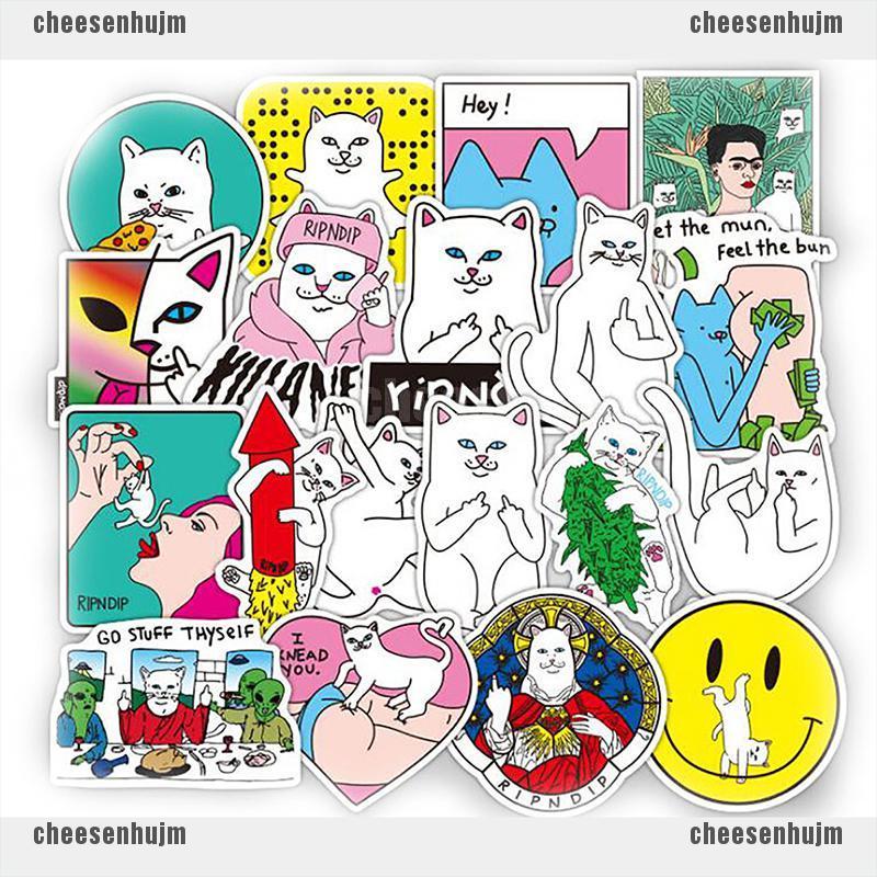 Set 50 Sticker Dán Trang Trí Ván Trượt / Laptop / Hành Lý Họa Tiết RIPNDIP Vui Nhộn