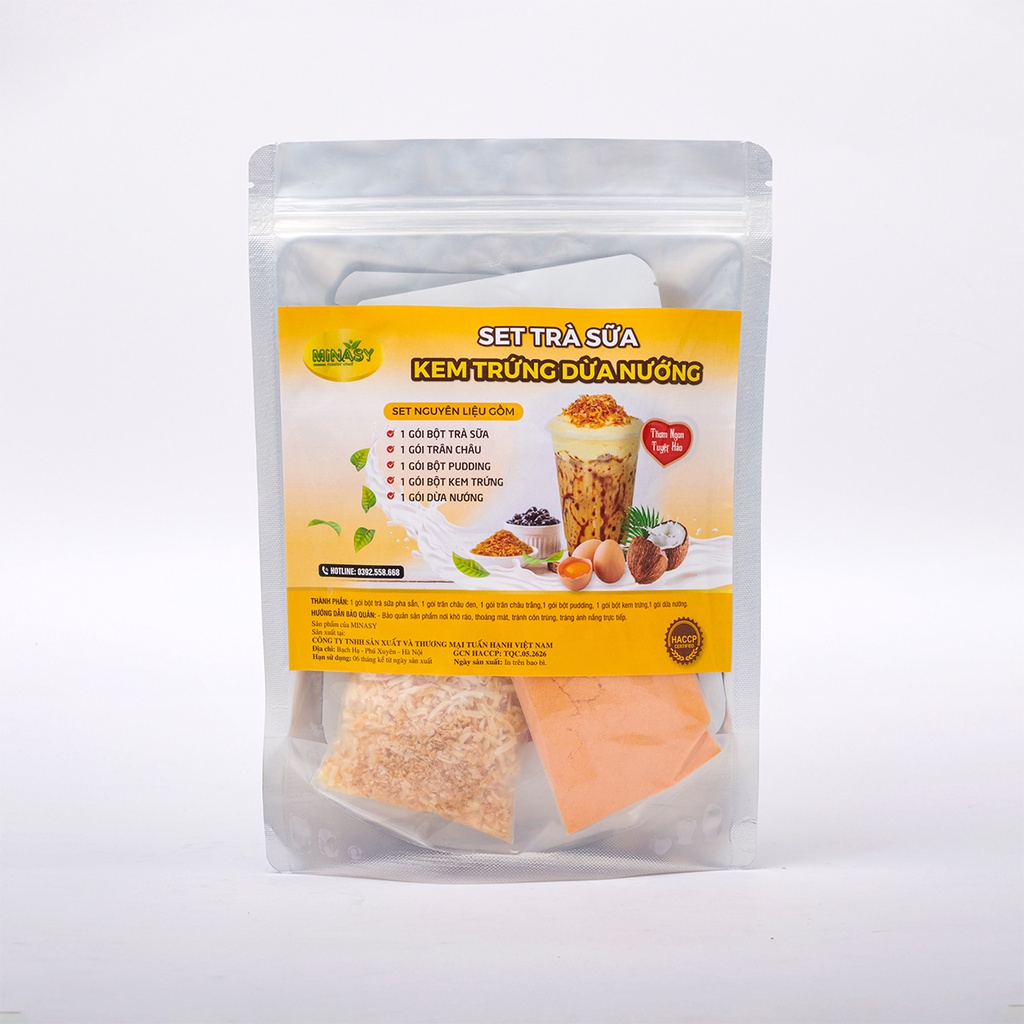 Set tự pha trà sữa trân châu kem trứng mix dừa nướng thơm ngon dễ làm - MINASY