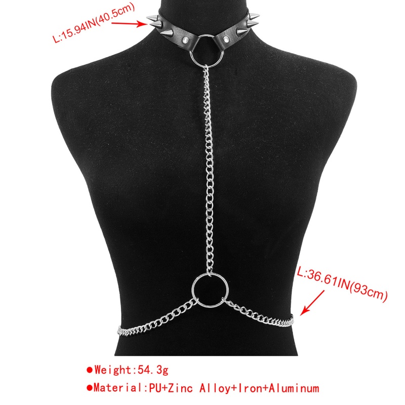 Vòng Choker Da Màu Tối Phối Đinh Tán Phong Cách Punk Gothic
