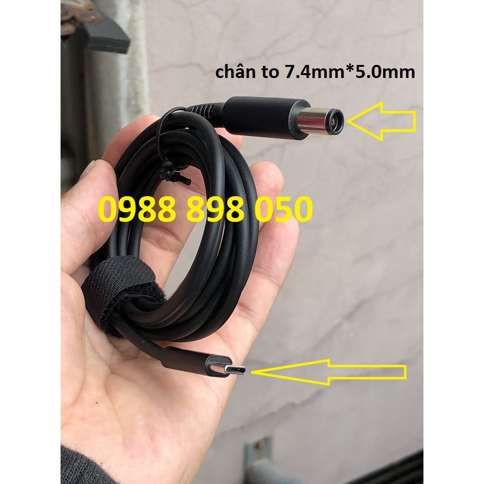 Cáp cạc chuyển usb c sang sạc laptop hp 7.4mm*5.0mm chân kim to