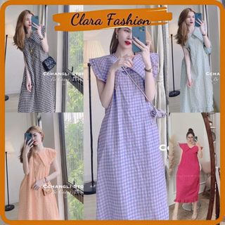 Váy kẻ suông sát nách cổ bèo v 6 màu clara siêu xinh