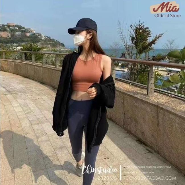 Áo bra 2 dây to, áo tập gym nữ vải thun co giãn kiểu dáng croptop có đệm ngực - Mia shore