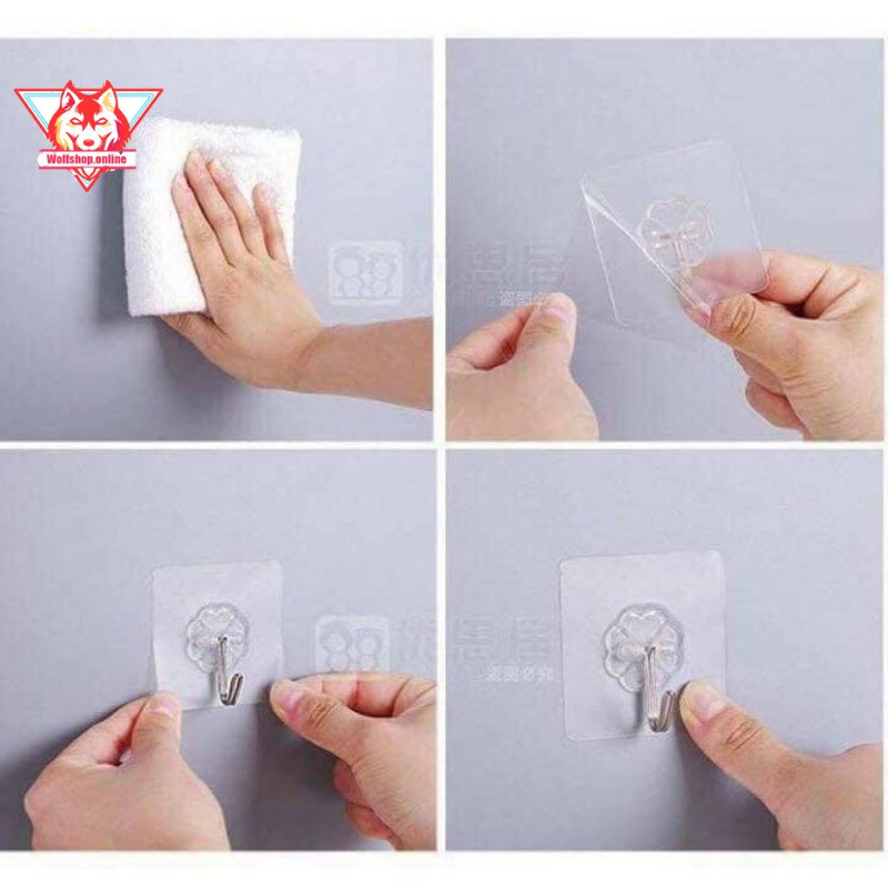 Combo 50 móc dán tường trong suốt, siêu dính, chịu lực treo đồ, quần áo, móc treo nhà tắm nhà bếp