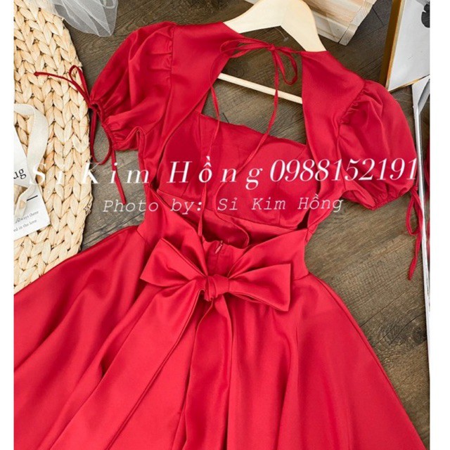 Đầm Xoè hở lưng cột nơ eo chất lụa mịn mát 425 (ẢNH SHOP CHỤP THẬT KÈM VIDEO)