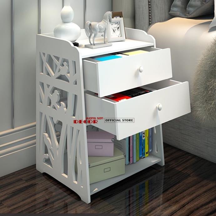 Tủ đầu giường mini trang trí phòng ngủ mầu trắng sang trọng TĐG