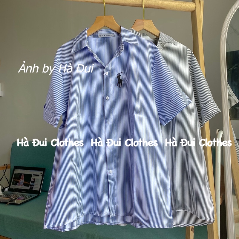 Áo sơ mi kẻ thêu hình Hàn Quốc cực dễ mặc
