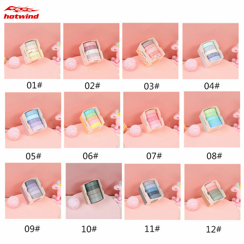 Bộ 5 Cuộn Băng Dính Nhiều Màu Trang Trí Sổ Lưu Niệm Tiện Dụng