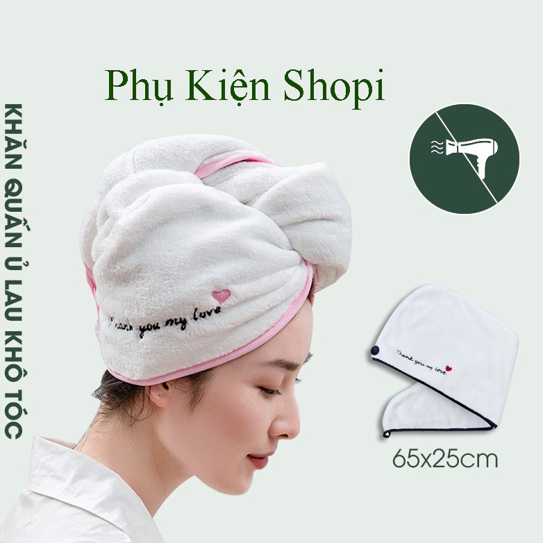 Khăn quấn tóc ủ tóc lau khô siêu tốc có nút cài sau tiện ích