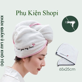 Khăn quấn tóc ủ tóc lau khô siêu tốc - Khăn quấn lau khô tóc có nút cài