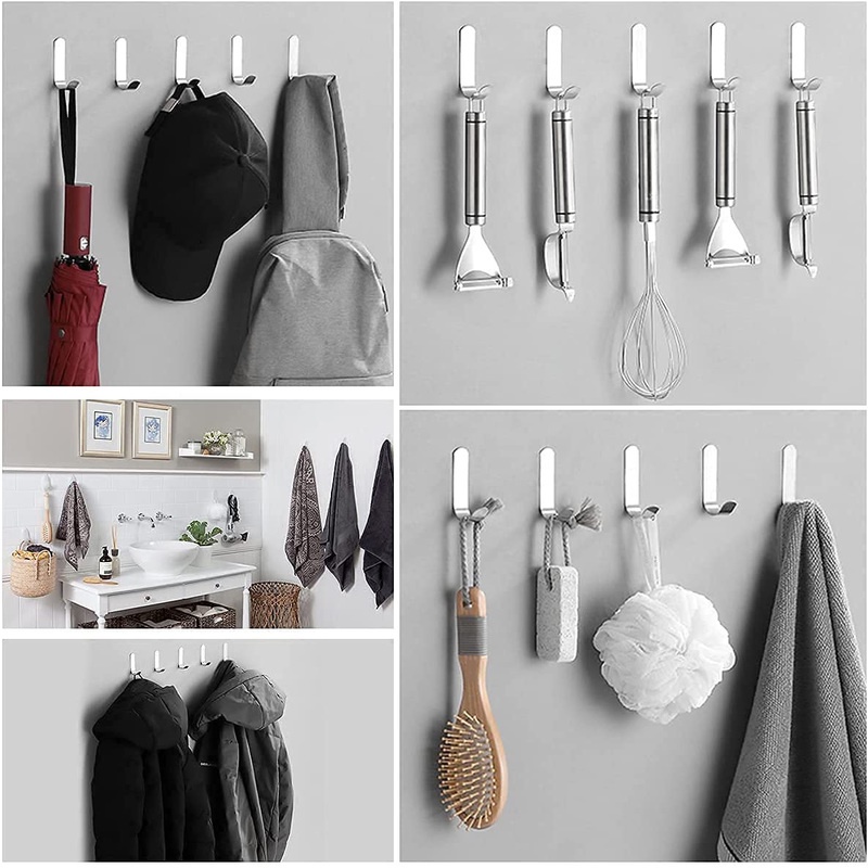 Set 5 Móc Treo Đồ Chữ J Bằng Thép Không Gỉ Dán Tường Tiết Kiệm Không Gian
