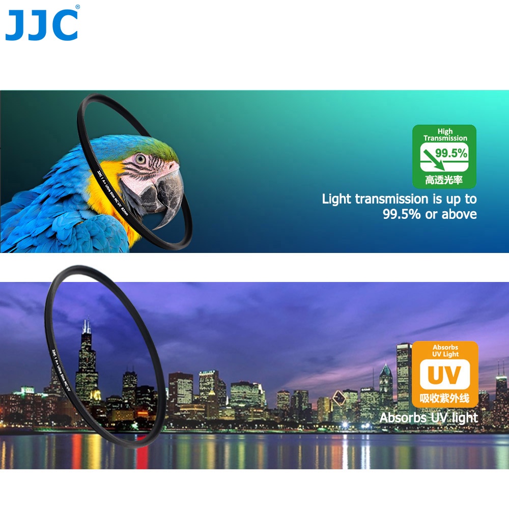 JJC A+ Kính lọc UV Filter Bộ lọc UV Bảo Vệ Cho Ống Kính Máy Ảnh DSLR 37mm 39mm 40.5mm 43mm 46mm 49mm 52mm 55mm 58mm 62mm 67mm 72mm 77mm 82mm 86mm 95mm