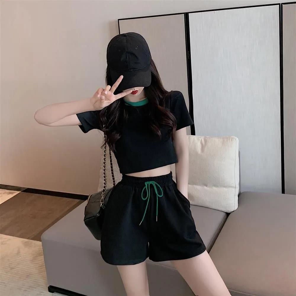 Set đồ vải thun quần ngắn hai mảnh dành cho tập luyện thể thao yoga mùa hè 2022