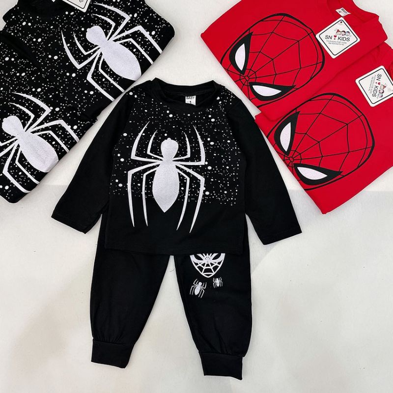 Bộ Quần Áo Dài Tay Thu Đông In Hình Siêu Nhân Người Nhện Vải Cotton pha tổng hợp Cho Bé Trai Từ 10-22kg