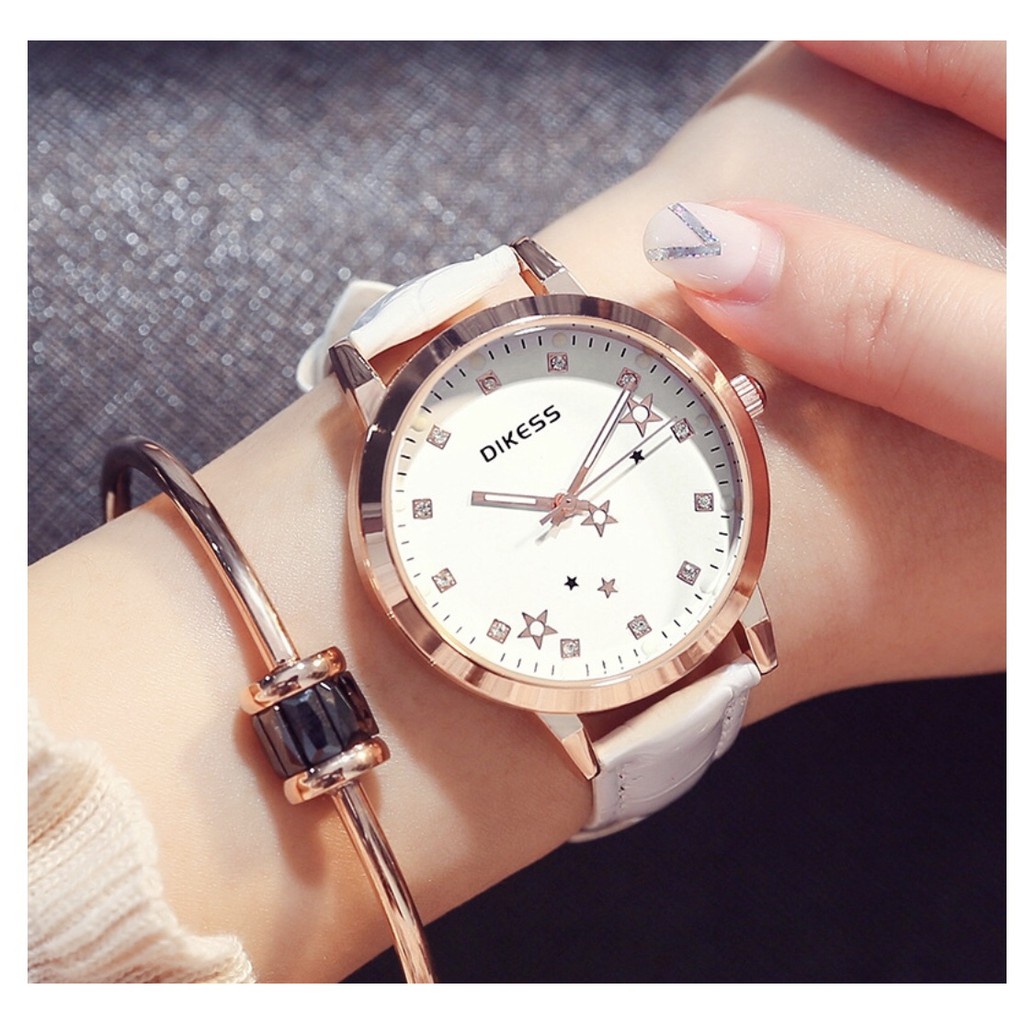 [Cực Shock] Đồng Hồ Nữ Dây Da Dikess Ngôi Sao Star 018 Thời Trang Cực Đẹp - Hazo