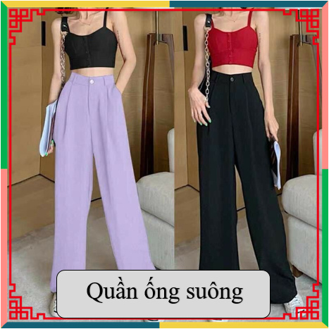 Quần ống suông 🔸CỰC ĐẸP🔸 quần nữ ống rộng dài 1m có 2 màu đen, tím chất vitex cao cấp