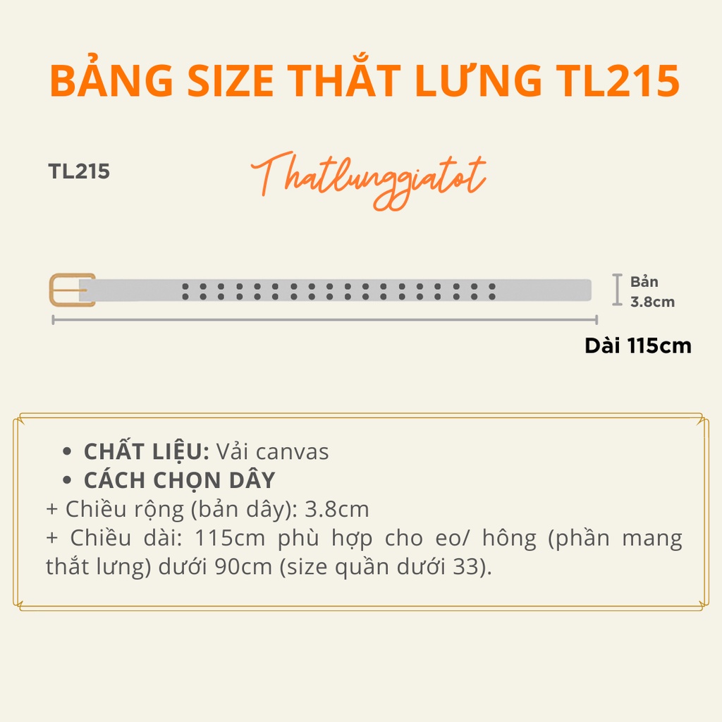 Thắt lưng vải nam nhiều lỗ khóa kim loại unisex phong cách Hàn Quốc bản 3.8cm TL215 - Thắt Lưng Giá Tốt