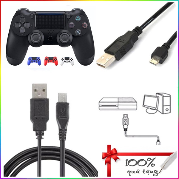 PS4 Tay CầmTay cầm chơi game 𝓟𝓢4 cho IOS / PC / Android Tặng cáp sạc Micro Usb cho tay cầm Ps4 (Trắng/Đen)